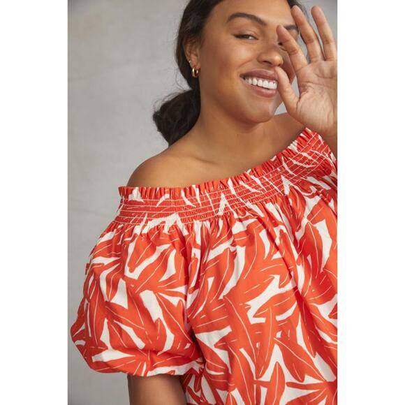 New Anthropologie WHIT TWO Banana Leaf Off-The-Shoulder Tunic Dress $198 SMALL - Picture 6 of 7